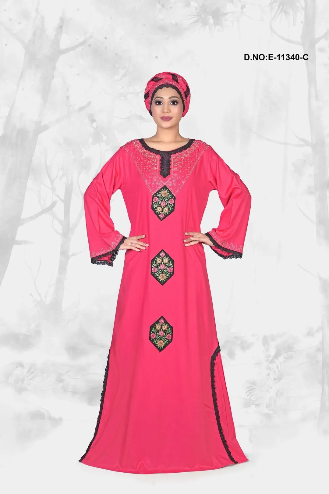 Kaftan Dress with Embroidered Floral Motifs - غاجي والا إكسبورت Gajiwala Export