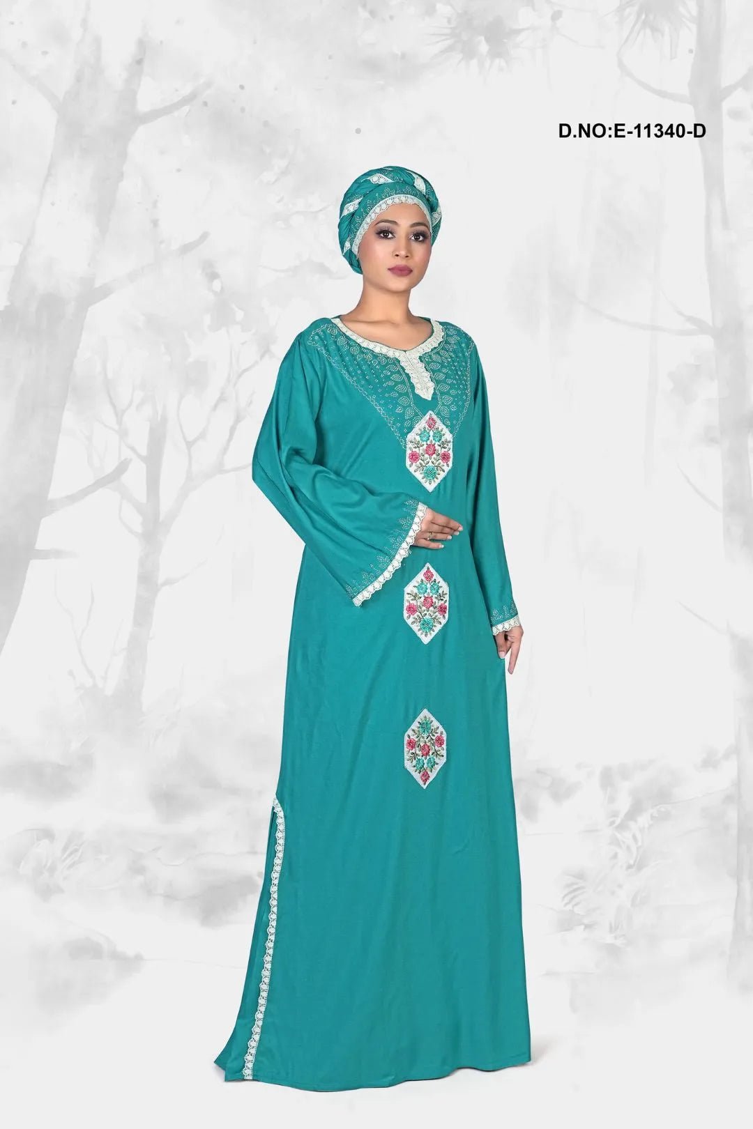 Kaftan Dress with Embroidered Floral Motifs - غاجي والا إكسبورت Gajiwala Export