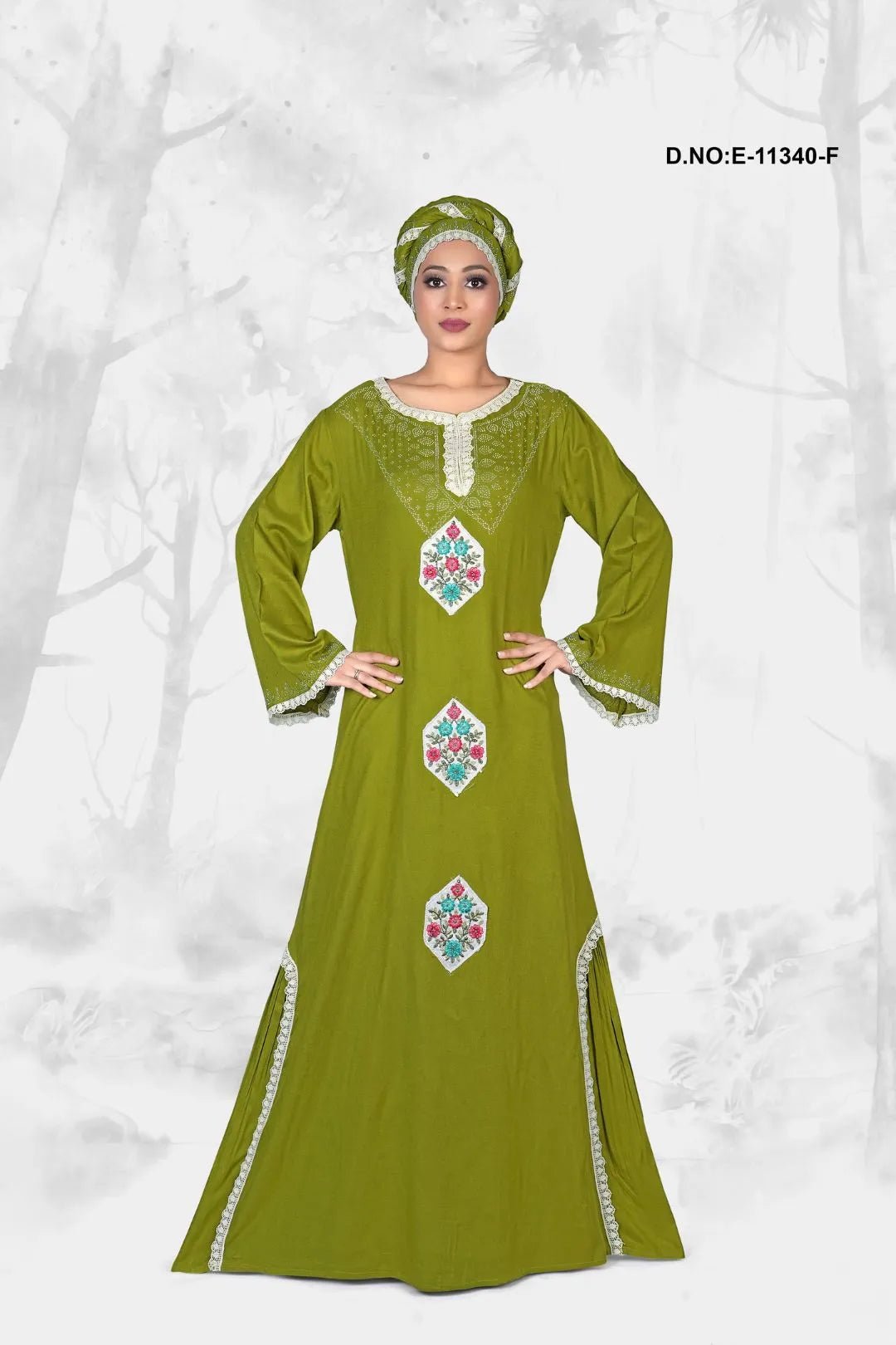 Kaftan Dress with Embroidered Floral Motifs - غاجي والا إكسبورت Gajiwala Export