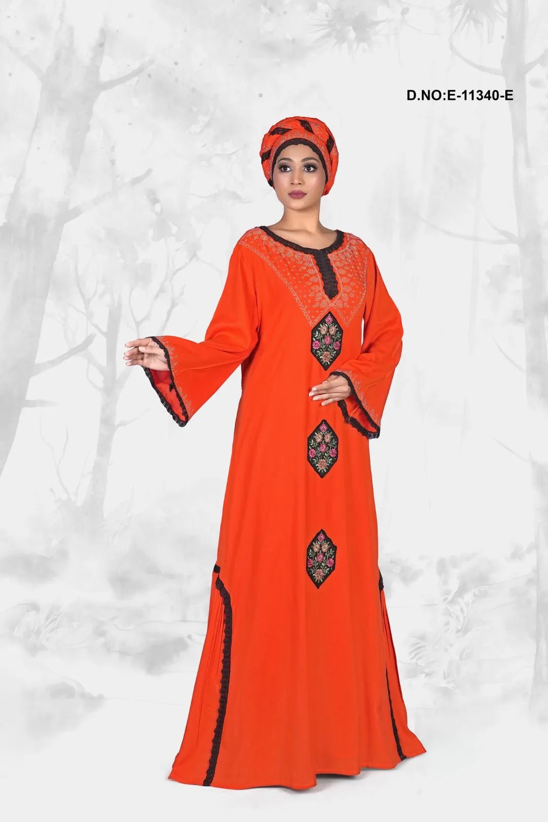 Kaftan Dress with Embroidered Floral Motifs - غاجي والا إكسبورت Gajiwala Export