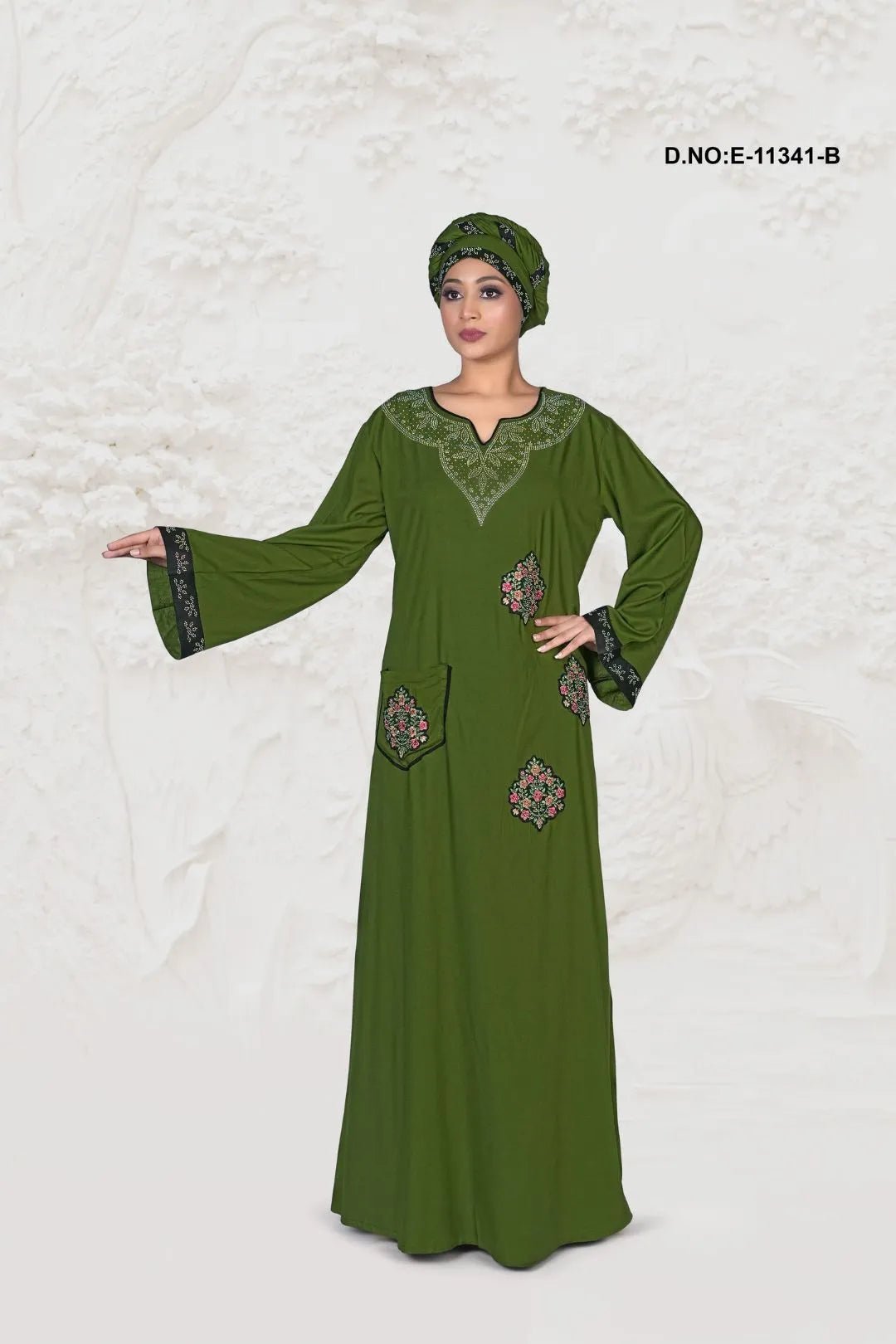 Kaftan Dress with Embroidered Pocket Patches - غاجي والا إكسبورت Gajiwala Export