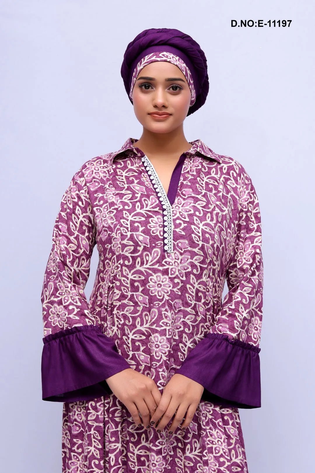 Kaftan Dress with Floral Print and Ruffle - غاجي والا إكسبورت Gajiwala Export
