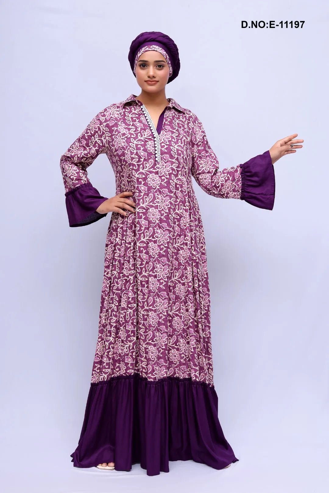 Kaftan Dress with Floral Print and Ruffle - غاجي والا إكسبورت Gajiwala Export