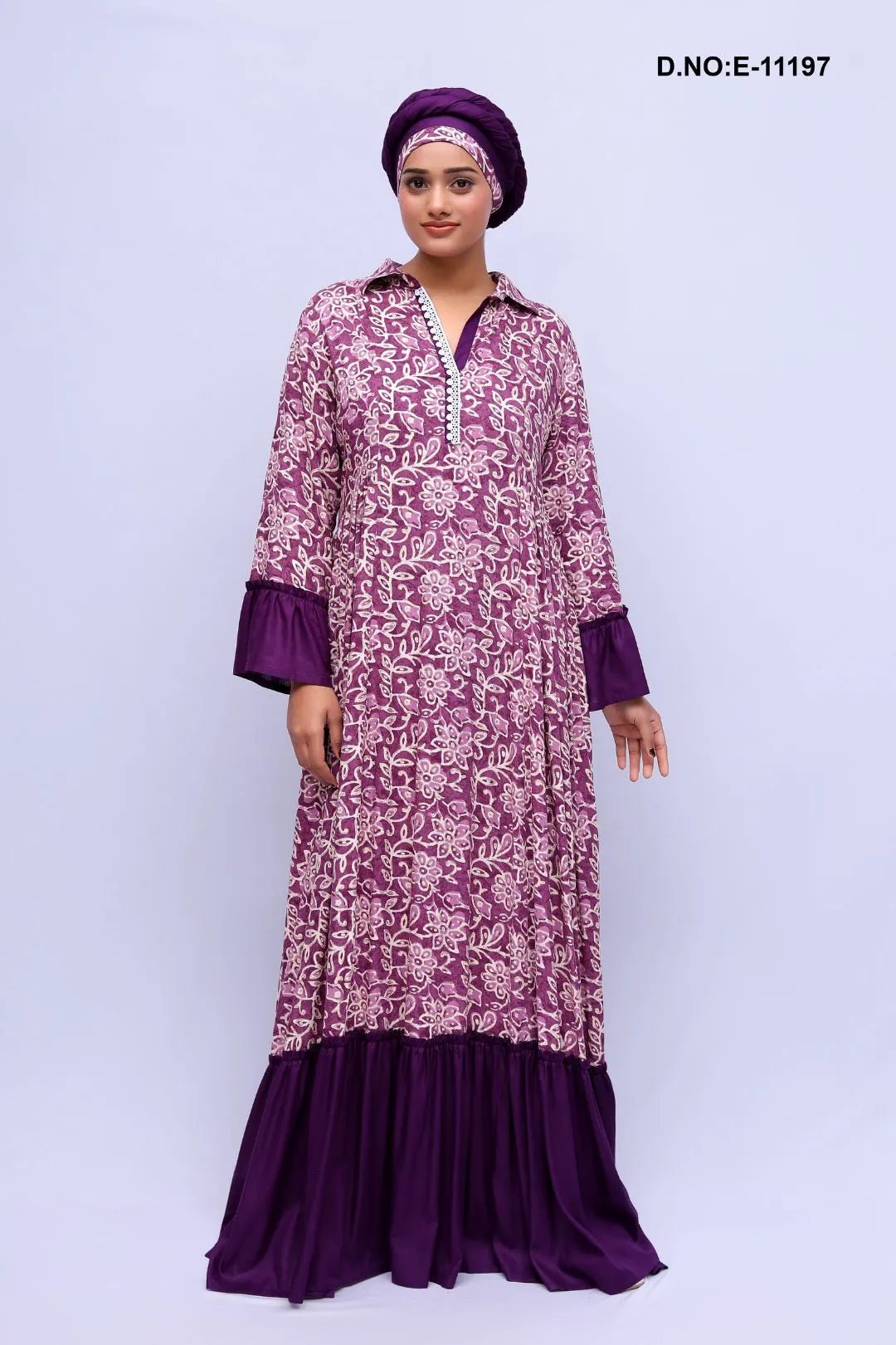 Kaftan Dress with Floral Print and Ruffle - غاجي والا إكسبورت Gajiwala Export