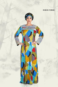 Kaftan Dress with Geometric Color Block Print - غاجي والا إكسبورت Gajiwala Export