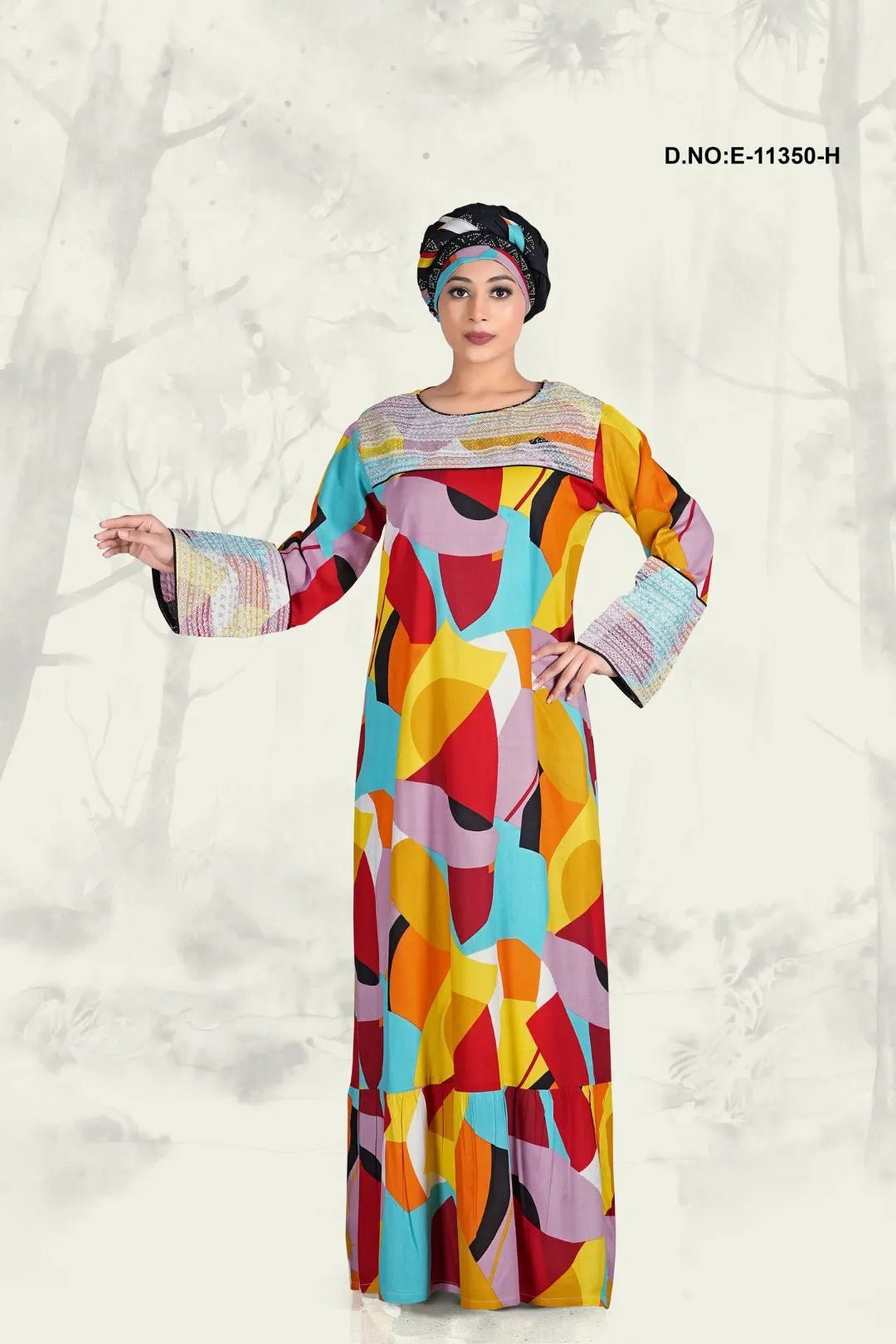 Kaftan Dress with Geometric Color Block Print - غاجي والا إكسبورت Gajiwala Export