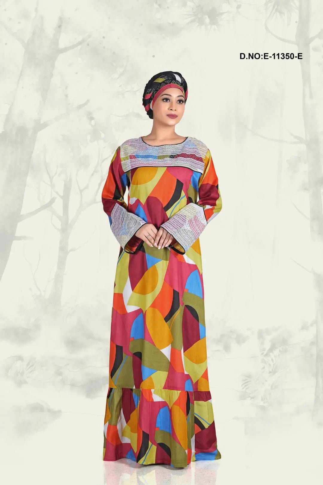 Kaftan Dress with Geometric Color Block Print - غاجي والا إكسبورت Gajiwala Export
