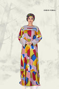 Kaftan Dress with Geometric Color Block Print - غاجي والا إكسبورت Gajiwala Export