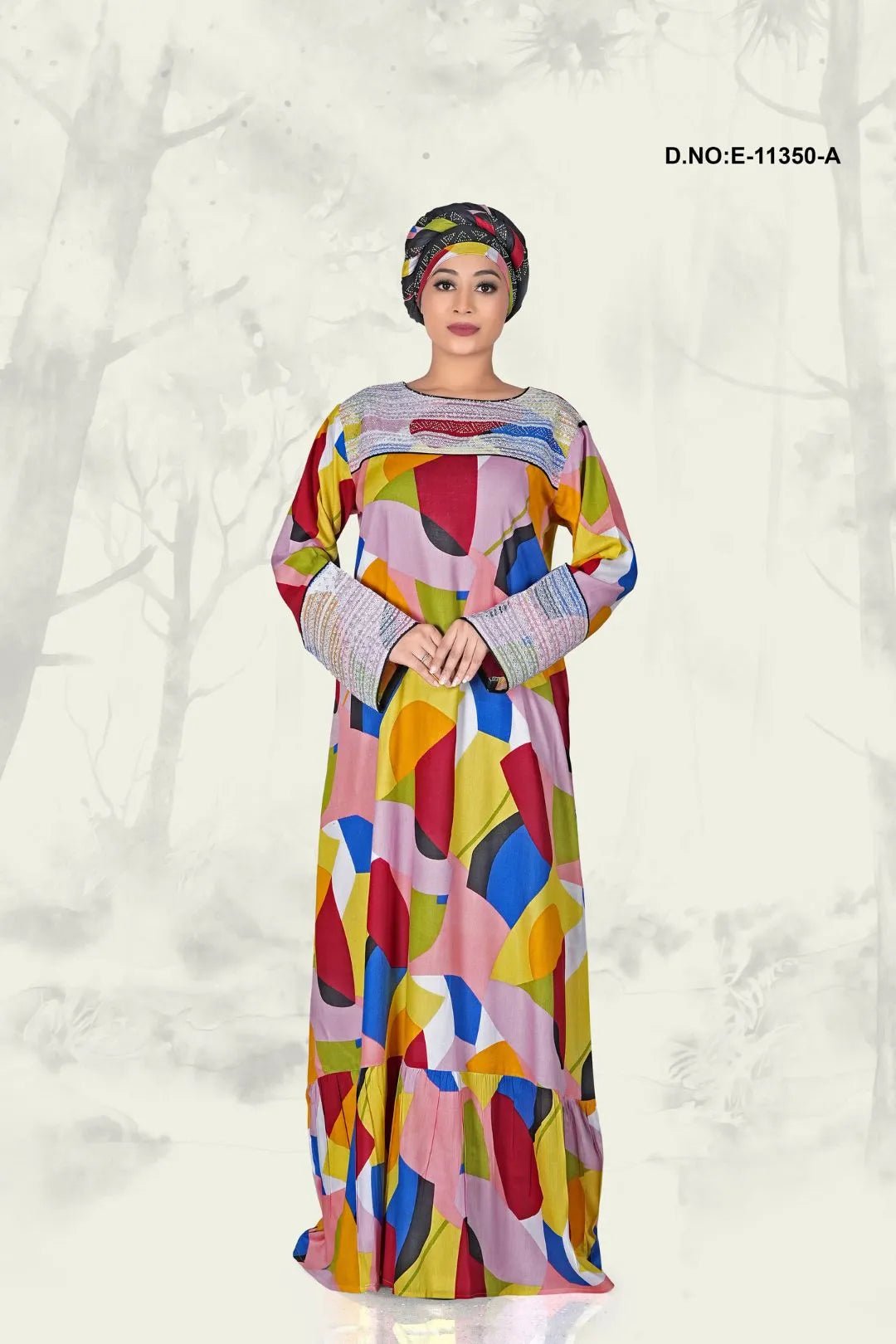 Kaftan Dress with Geometric Color Block Print - غاجي والا إكسبورت Gajiwala Export