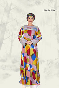Kaftan Dress with Geometric Color Block Print - غاجي والا إكسبورت Gajiwala Export