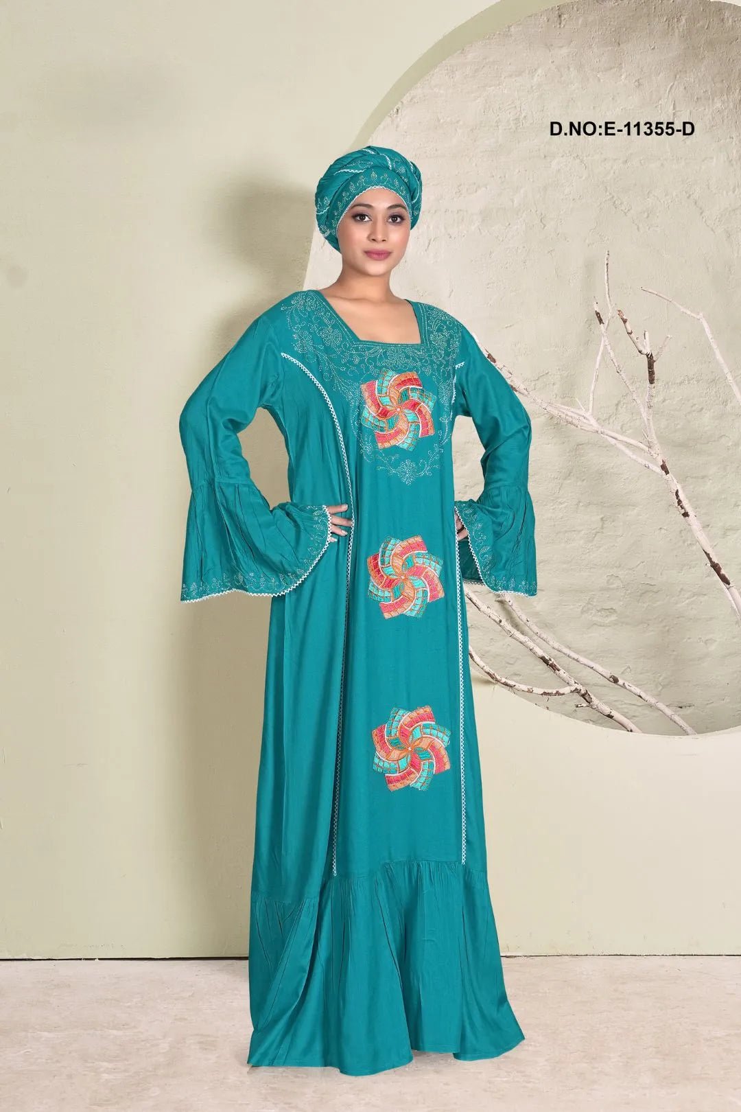 Kaftan Dress with Swirl Embroidered Motifs - غاجي والا إكسبورت Gajiwala Export