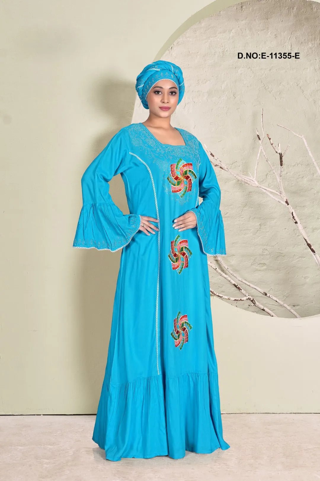 Kaftan Dress with Swirl Embroidered Motifs - غاجي والا إكسبورت Gajiwala Export