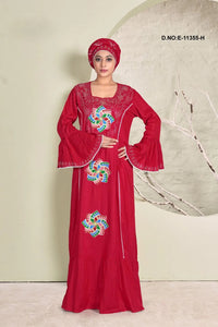 Kaftan Dress with Swirl Embroidered Motifs - غاجي والا إكسبورت Gajiwala Export