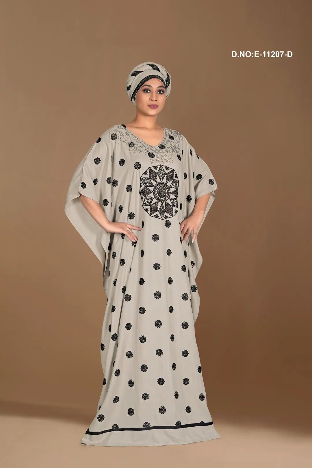 Kaftan Gown with Black Polka Dot Print - غاجي والا إكسبورت Gajiwala Export