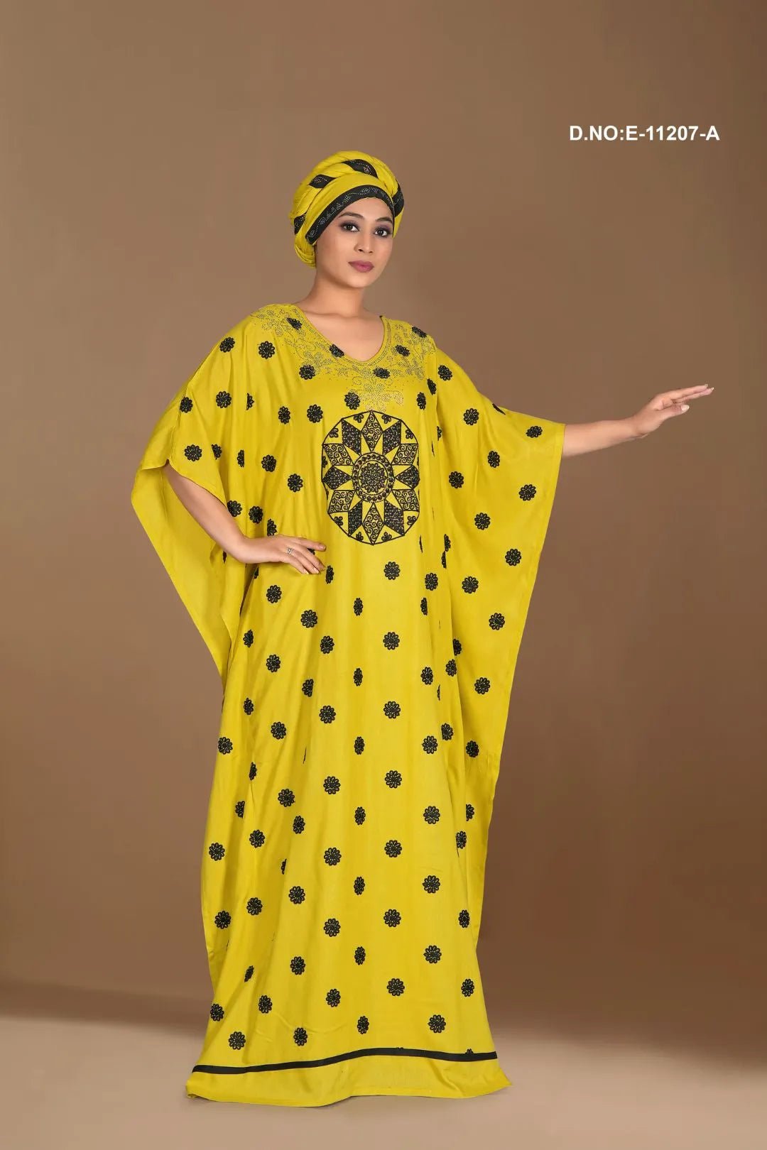 Kaftan Gown with Black Polka Dot Print - غاجي والا إكسبورت Gajiwala Export