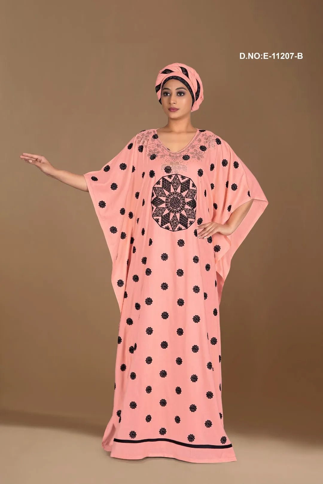 Kaftan Gown with Black Polka Dot Print - غاجي والا إكسبورت Gajiwala Export
