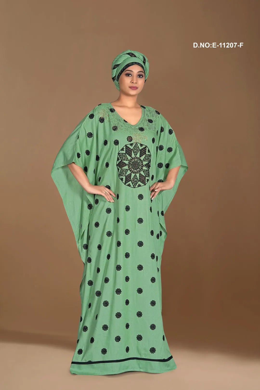 Kaftan Gown with Black Polka Dot Print - غاجي والا إكسبورت Gajiwala Export