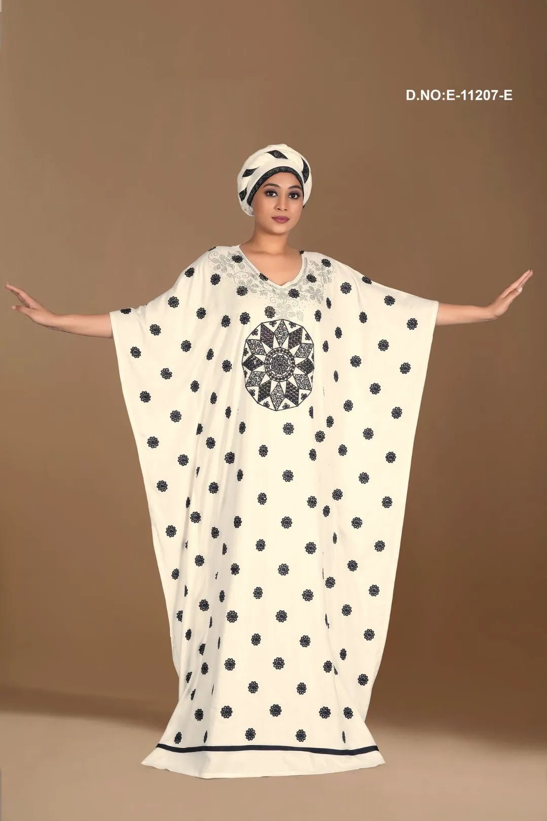 Kaftan Gown with Black Polka Dot Print - غاجي والا إكسبورت Gajiwala Export
