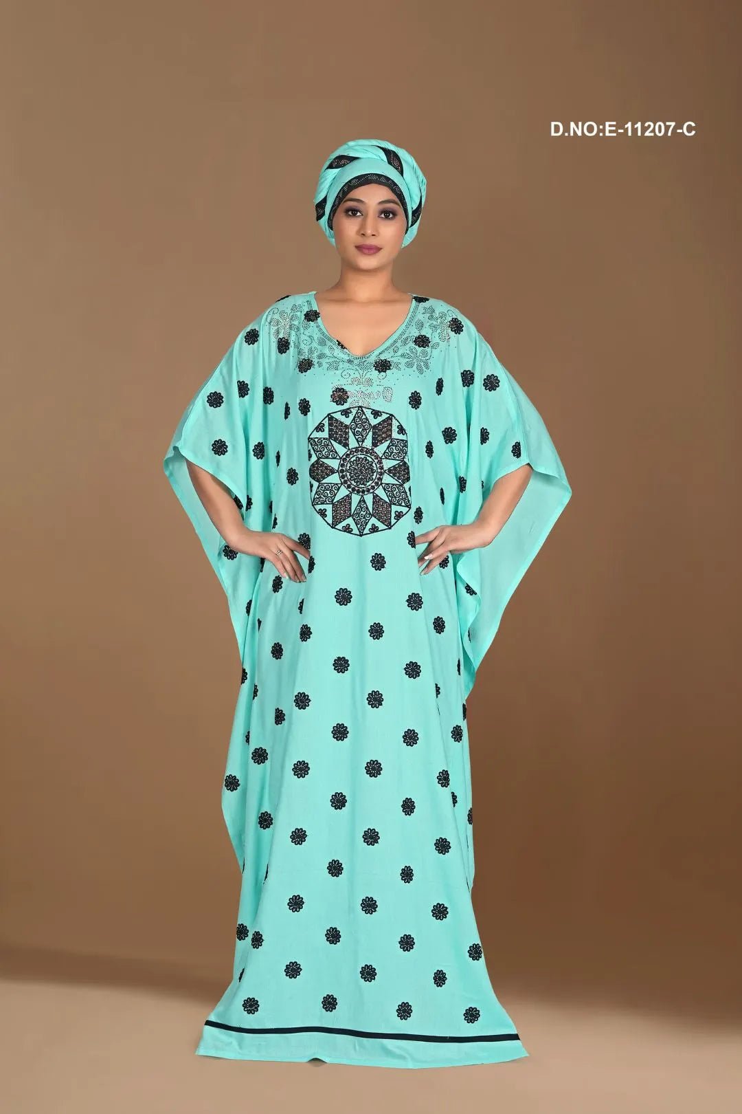 Kaftan Gown with Black Polka Dot Print - غاجي والا إكسبورت Gajiwala Export