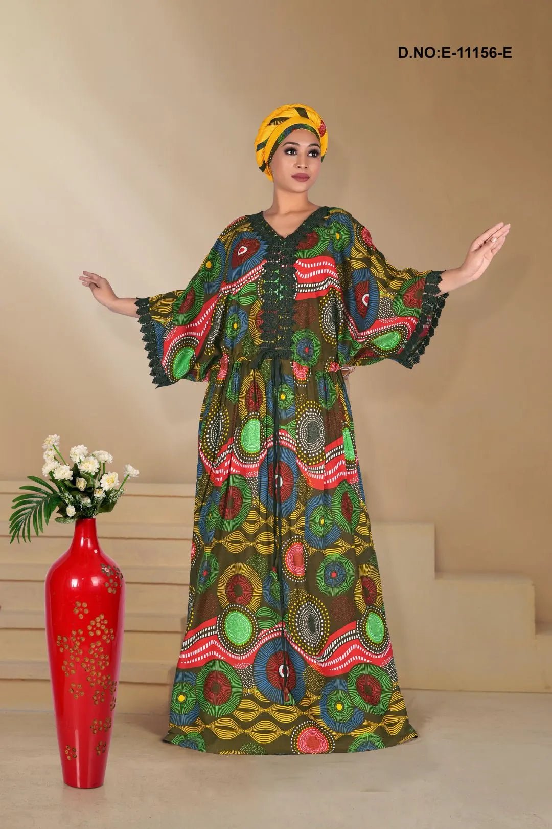 Kaftan Gown with Bold Circular Print For Women - غاجي والا إكسبورت Gajiwala Export
