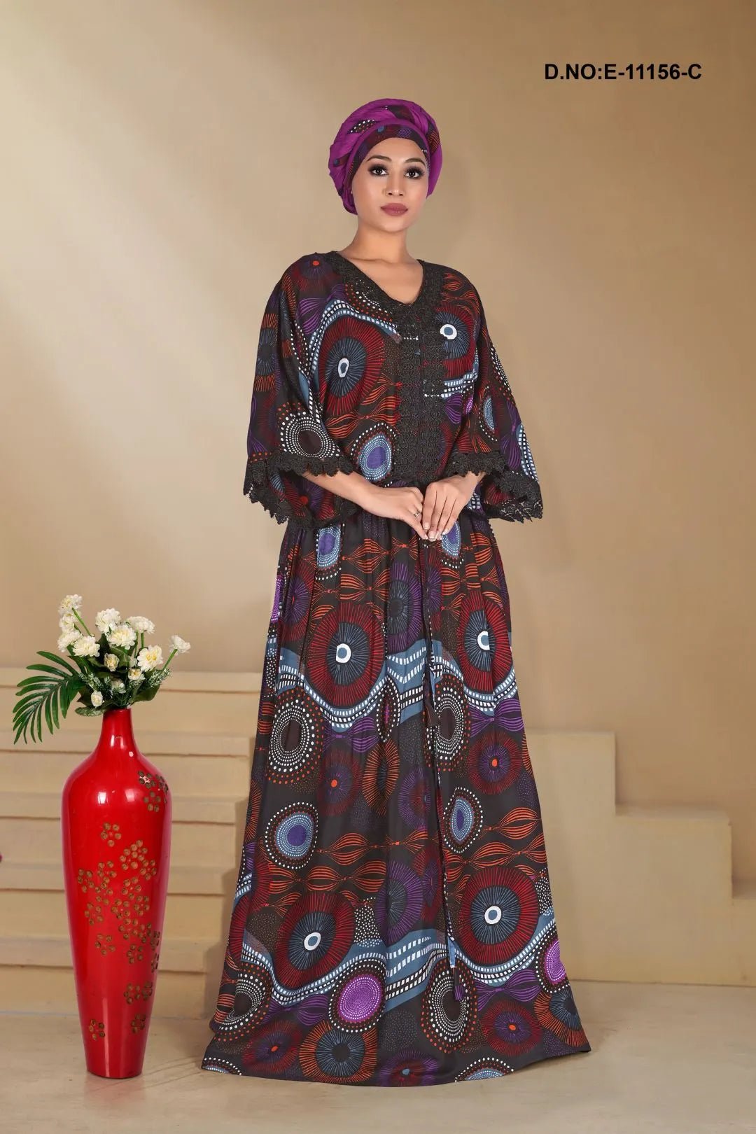 Kaftan Gown with Bold Circular Print For Women - غاجي والا إكسبورت Gajiwala Export