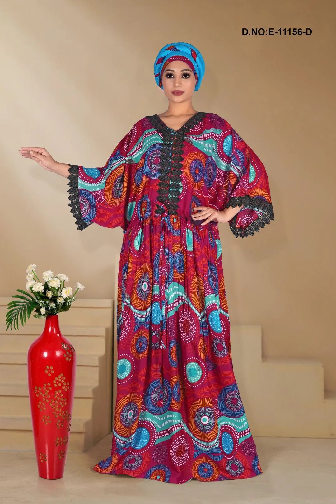 Kaftan Gown with Bold Circular Print For Women - غاجي والا إكسبورت Gajiwala Export