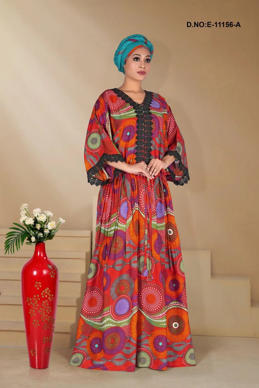 Kaftan Gown with Bold Circular Print For Women - غاجي والا إكسبورت Gajiwala Export
