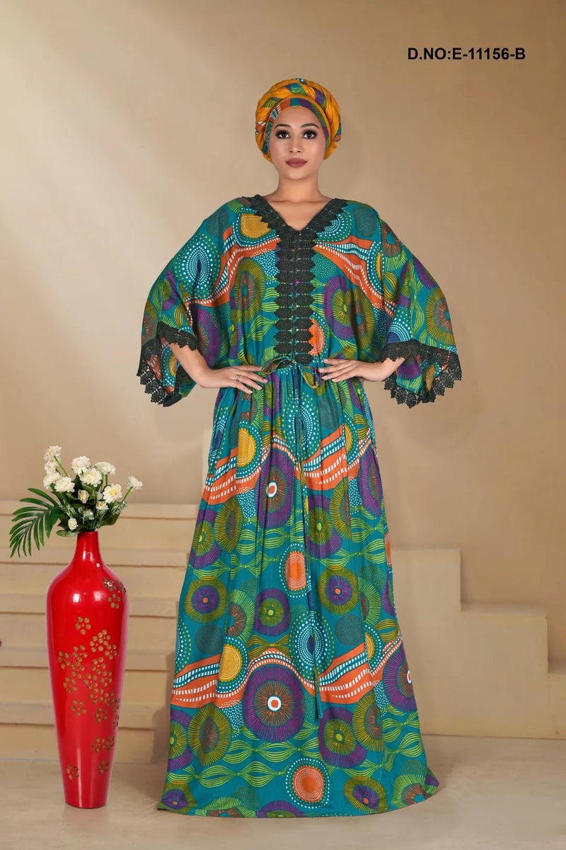 Kaftan Gown with Bold Circular Print For Women - غاجي والا إكسبورت Gajiwala Export