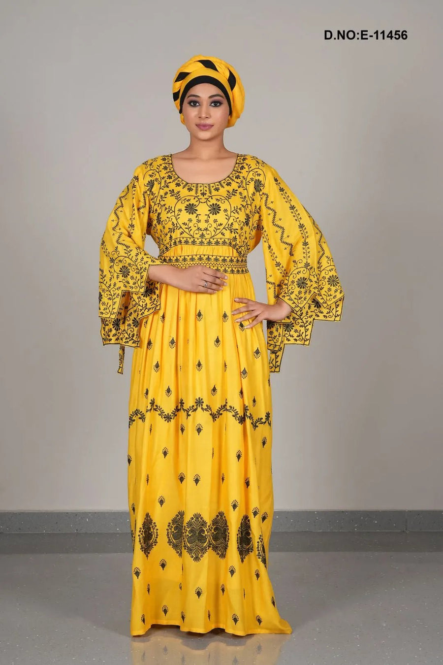Kaftan Gown with Contrast Black Embroidery - غاجي والا إكسبورت Gajiwala Export