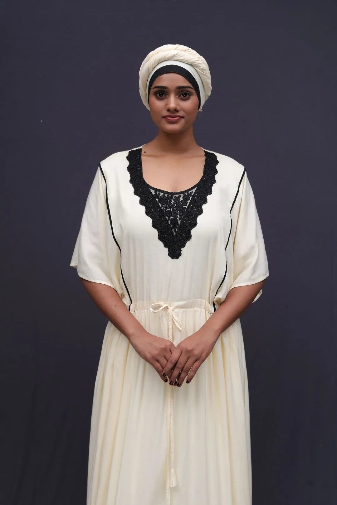 Kaftan Gown with Contrast Black Yoke For Women - غاجي والا إكسبورت Gajiwala Export