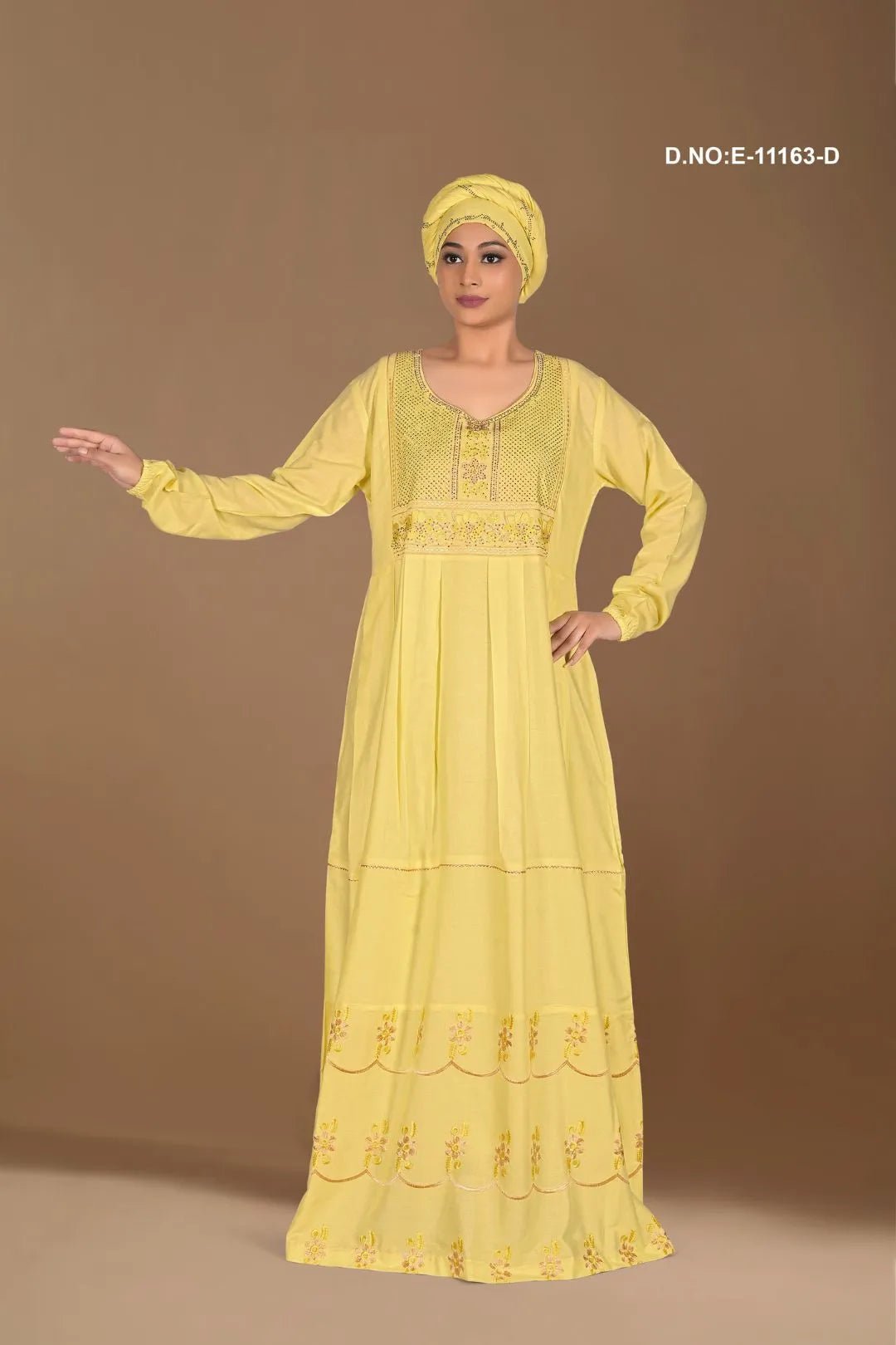 Sky Blue Embroidered Kaftan Gown Full Length Elegant Abaya Dress - غاجي والا إكسبورت Gajiwala Export