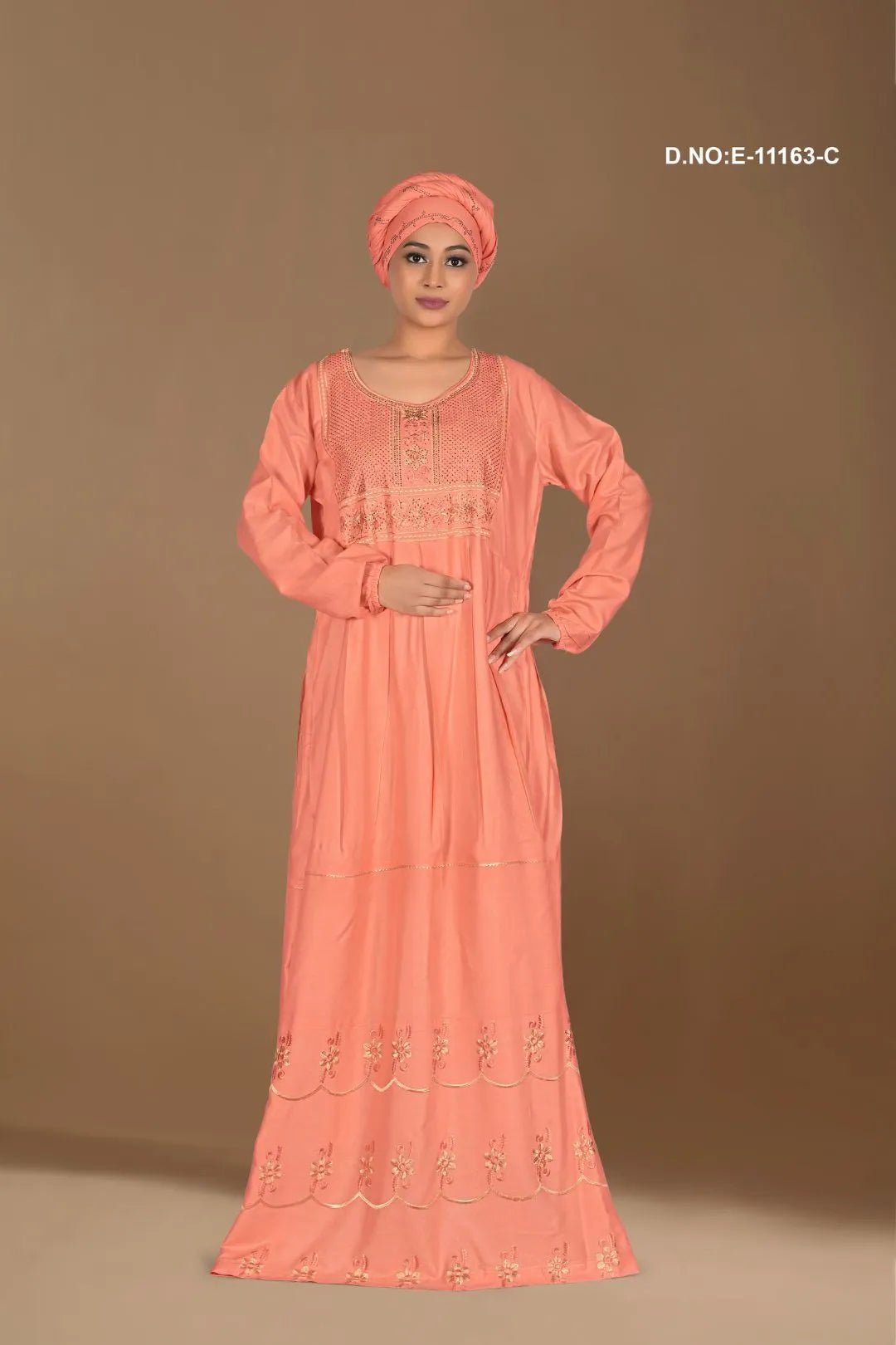 Sky Blue Embroidered Kaftan Gown Full Length Elegant Abaya Dress - غاجي والا إكسبورت Gajiwala Export