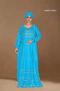 Sky Blue Embroidered Kaftan Gown Full Length Elegant Abaya Dress - غاجي والا إكسبورت Gajiwala Export