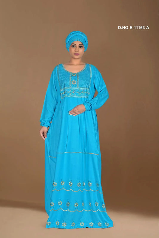 Sky Blue Embroidered Kaftan Gown Full Length Elegant Abaya Dress - غاجي والا إكسبورت Gajiwala Export