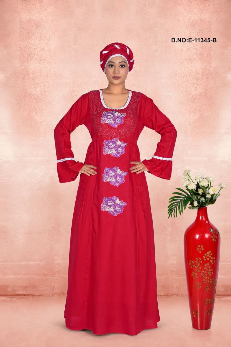 Kaftan Gown with Flower Embroidered Motifs - غاجي والا إكسبورت Gajiwala Export