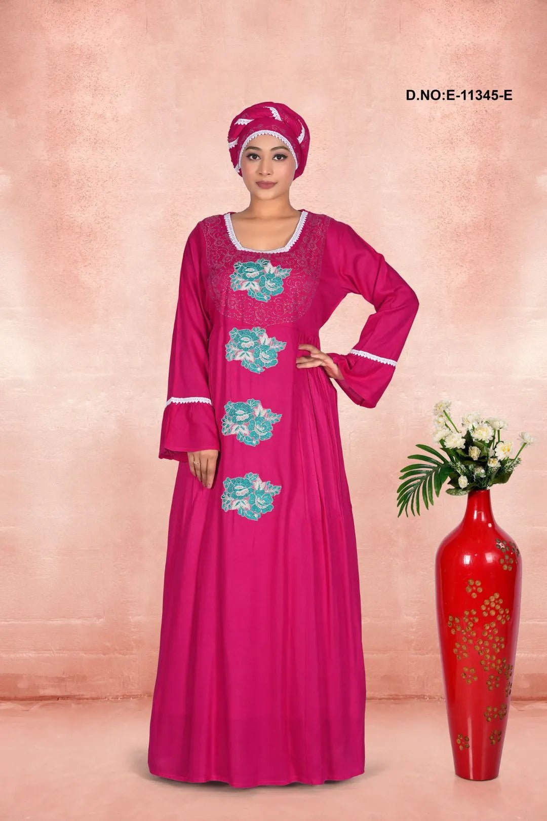 Kaftan Gown with Flower Embroidered Motifs - غاجي والا إكسبورت Gajiwala Export