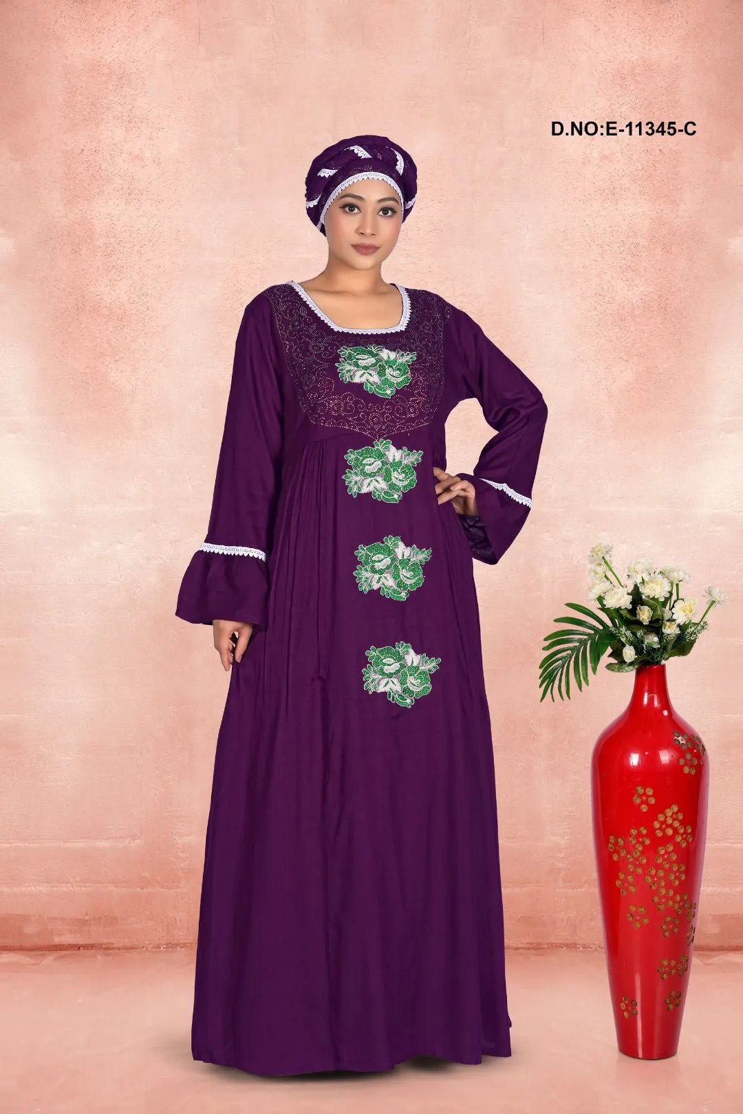 Kaftan Gown with Flower Embroidered Motifs - غاجي والا إكسبورت Gajiwala Export