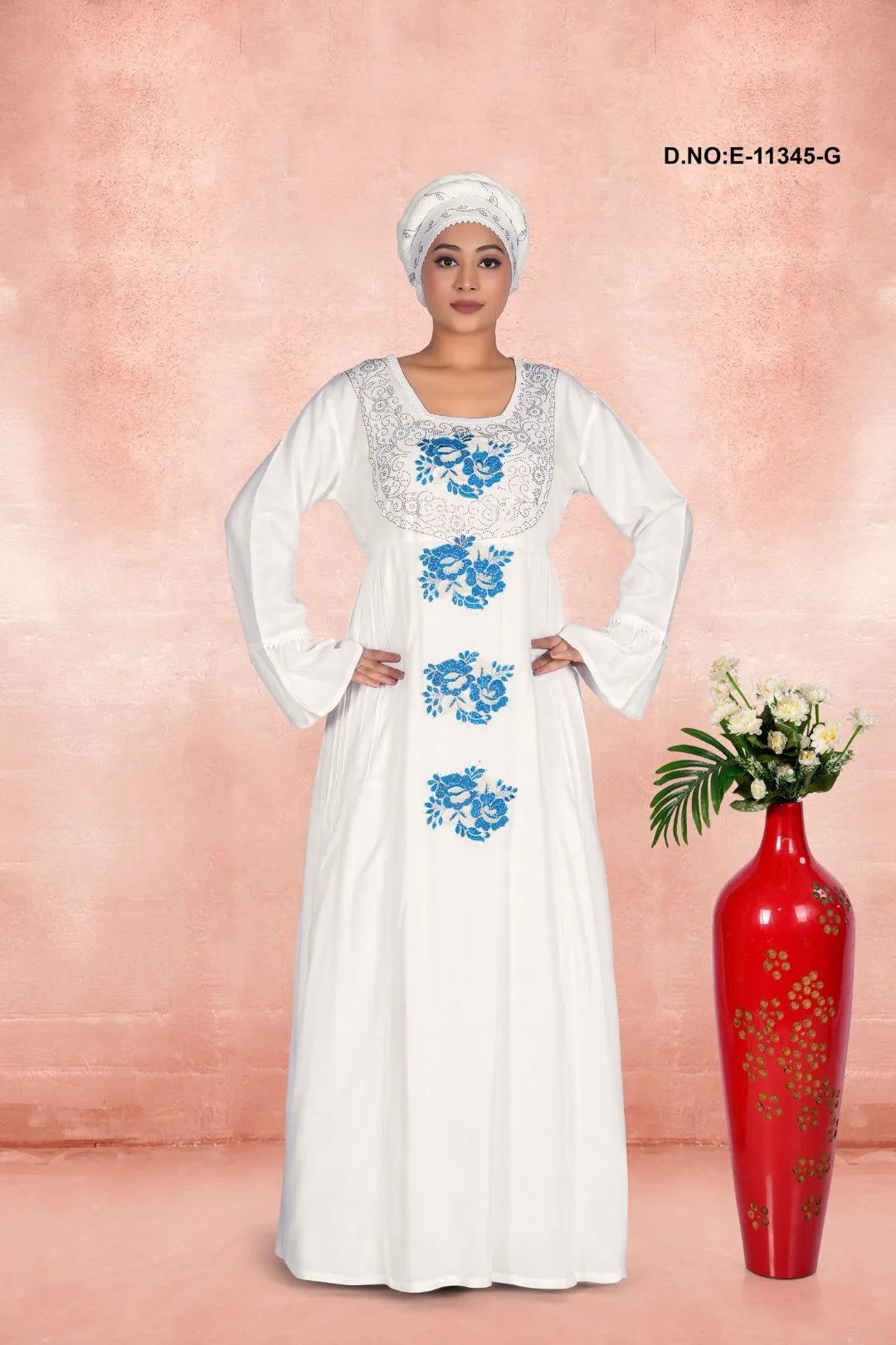 Kaftan Gown with Flower Embroidered Motifs - غاجي والا إكسبورت Gajiwala Export