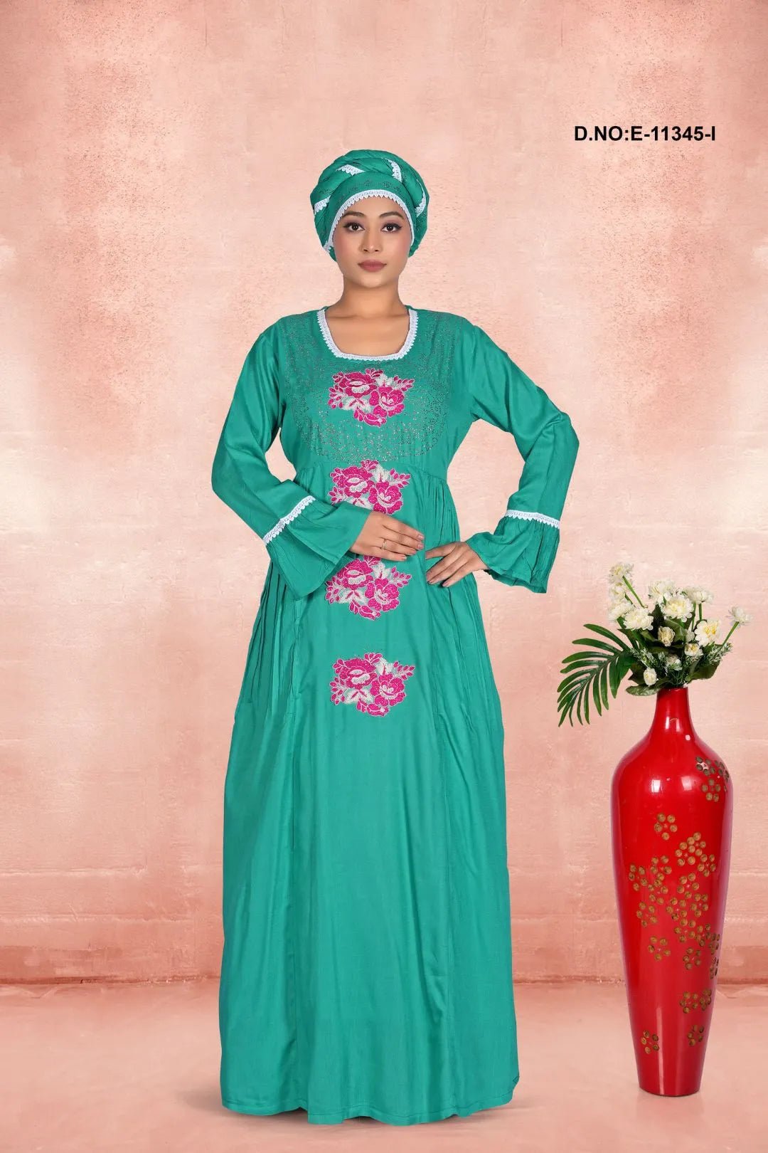 Kaftan Gown with Flower Embroidered Motifs - غاجي والا إكسبورت Gajiwala Export