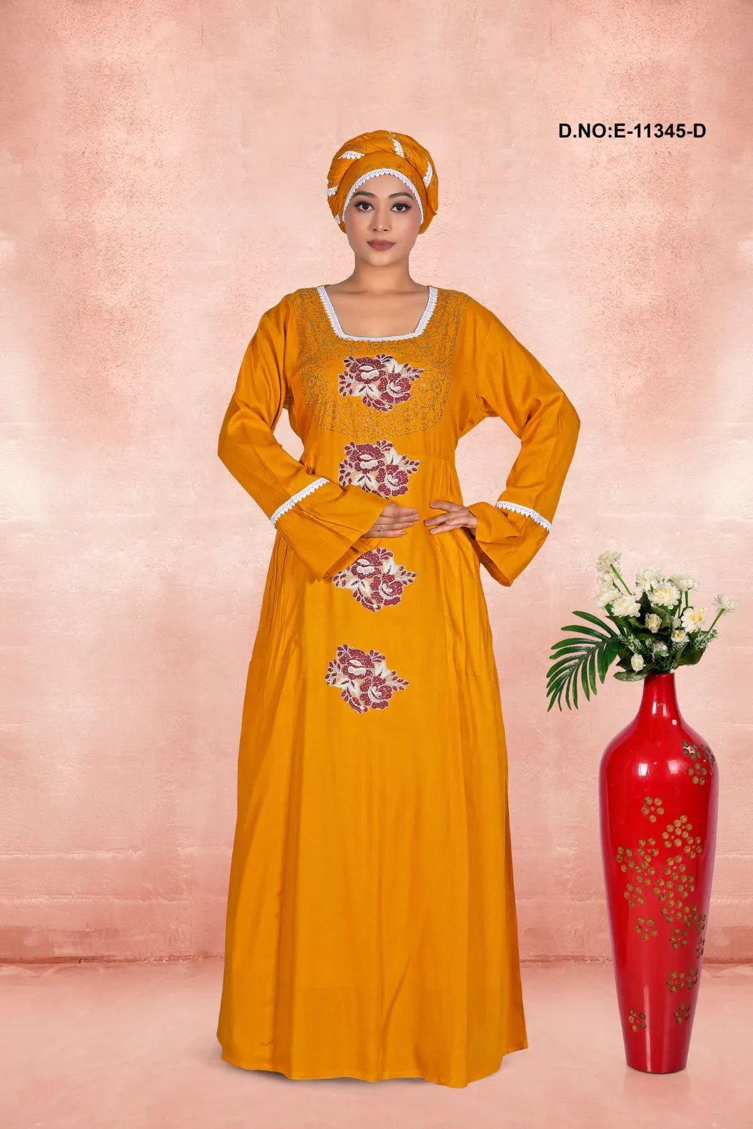 Kaftan Gown with Flower Embroidered Motifs - غاجي والا إكسبورت Gajiwala Export