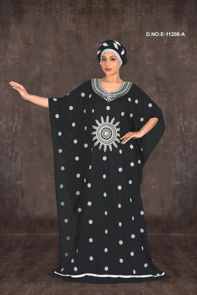 Kaftan Gown with Silver Starburst Motif For Women - غاجي والا إكسبورت Gajiwala Export