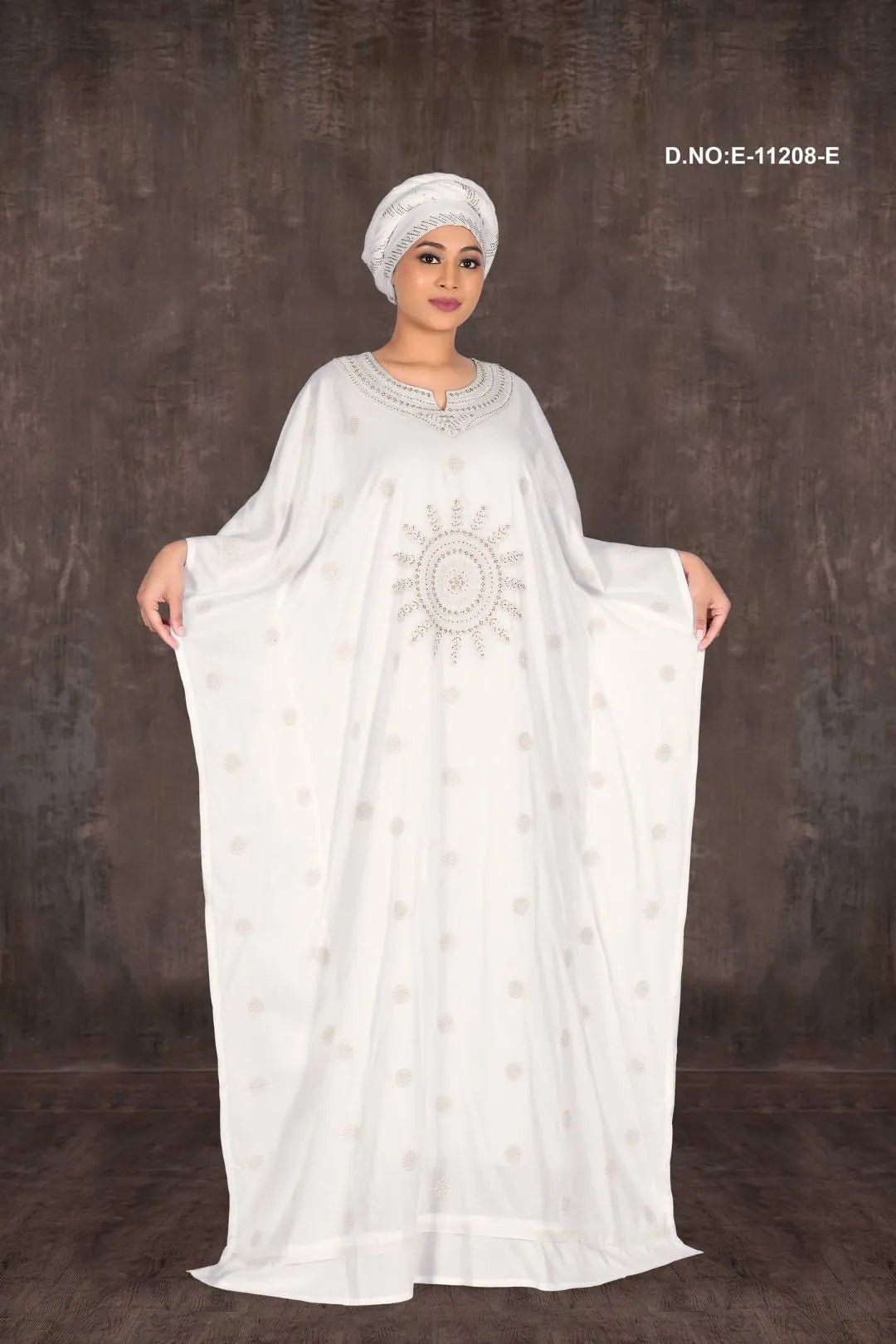 Kaftan Gown with Silver Starburst Motif For Women - غاجي والا إكسبورت Gajiwala Export