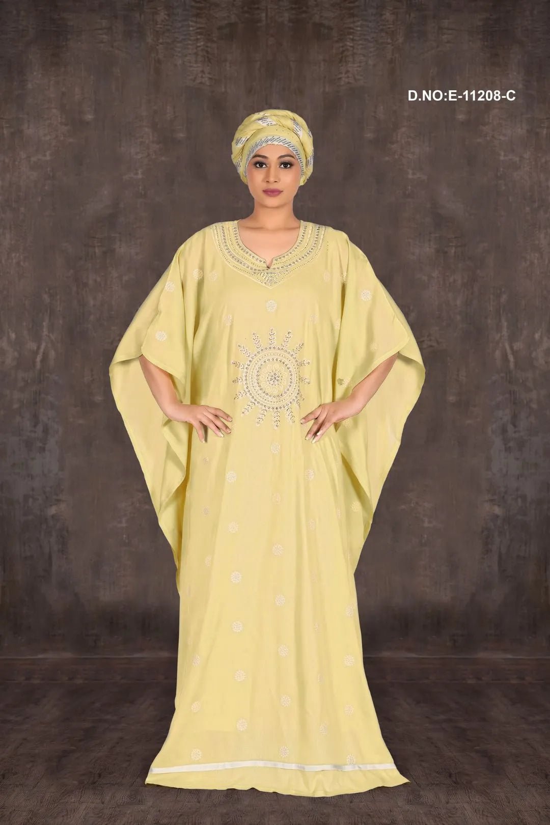 Kaftan Gown with Silver Starburst Motif For Women - غاجي والا إكسبورت Gajiwala Export