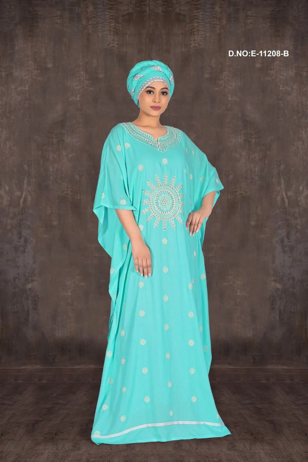 Kaftan Gown with Silver Starburst Motif For Women - غاجي والا إكسبورت Gajiwala Export