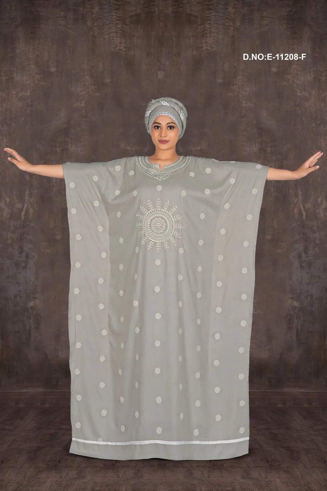 Kaftan Gown with Silver Starburst Motif For Women - غاجي والا إكسبورت Gajiwala Export