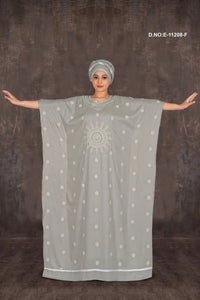 Kaftan Gown with Silver Starburst Motif For Women - غاجي والا إكسبورت Gajiwala Export