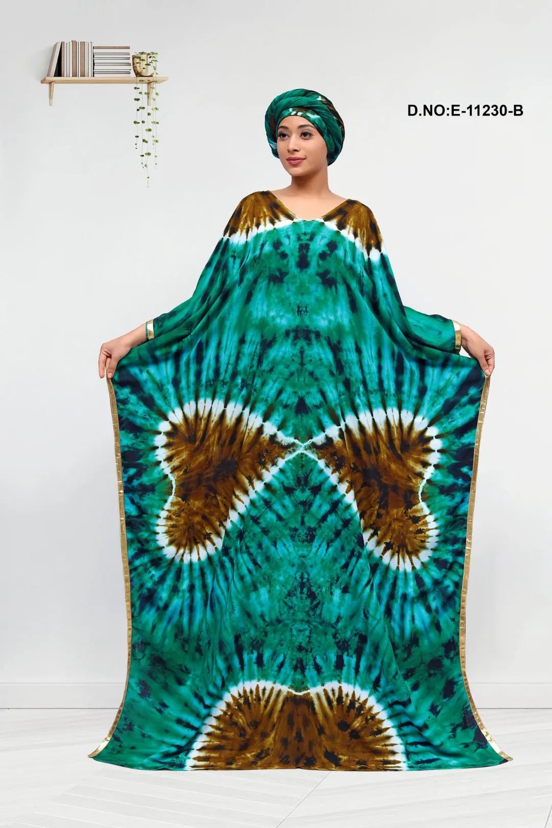Kaftan Gown with Symmetrical Green Tie - Dye - غاجي والا إكسبورت Gajiwala Export