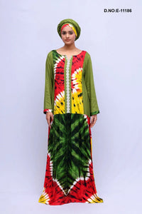 Kaftan Gown with Tie - Dye and Solid Paneling - غاجي والا إكسبورت Gajiwala Export