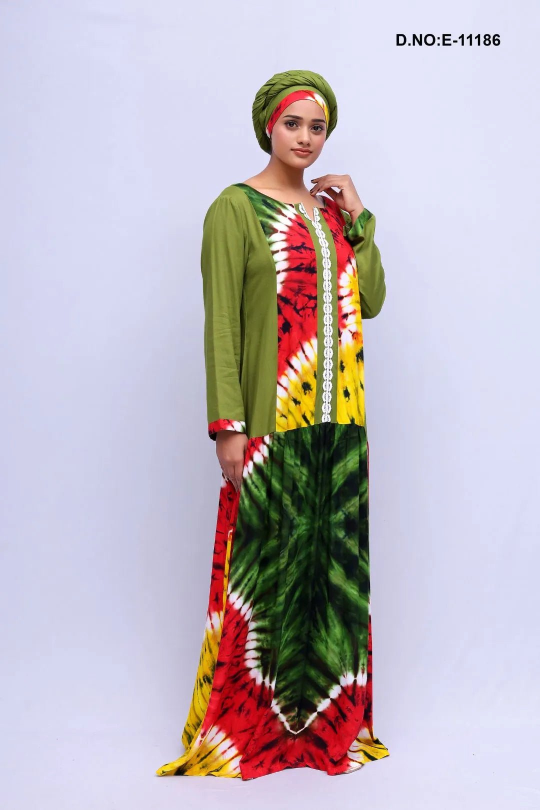 Kaftan Gown with Tie - Dye and Solid Paneling - غاجي والا إكسبورت Gajiwala Export