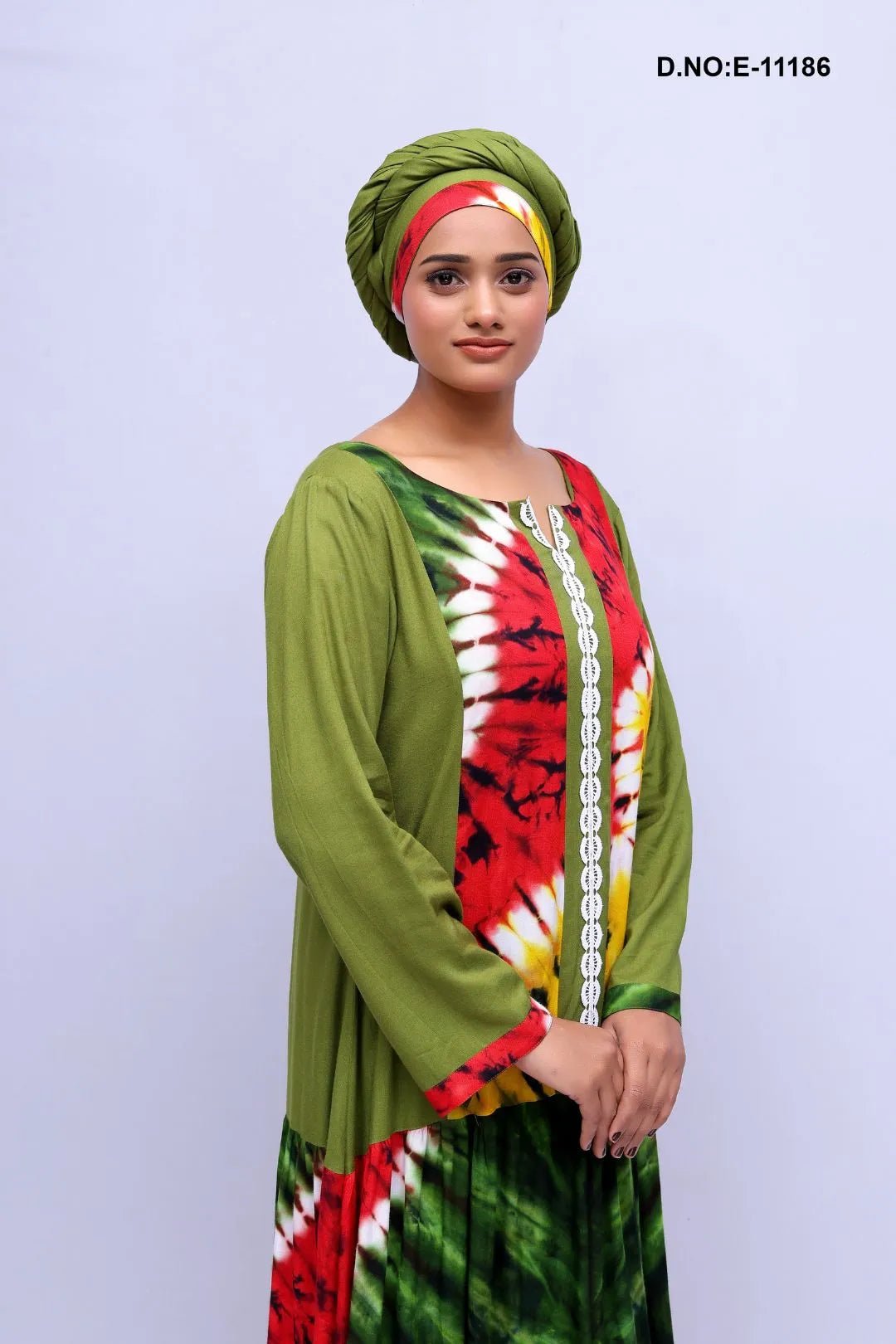 Kaftan Gown with Tie - Dye and Solid Paneling - غاجي والا إكسبورت Gajiwala Export